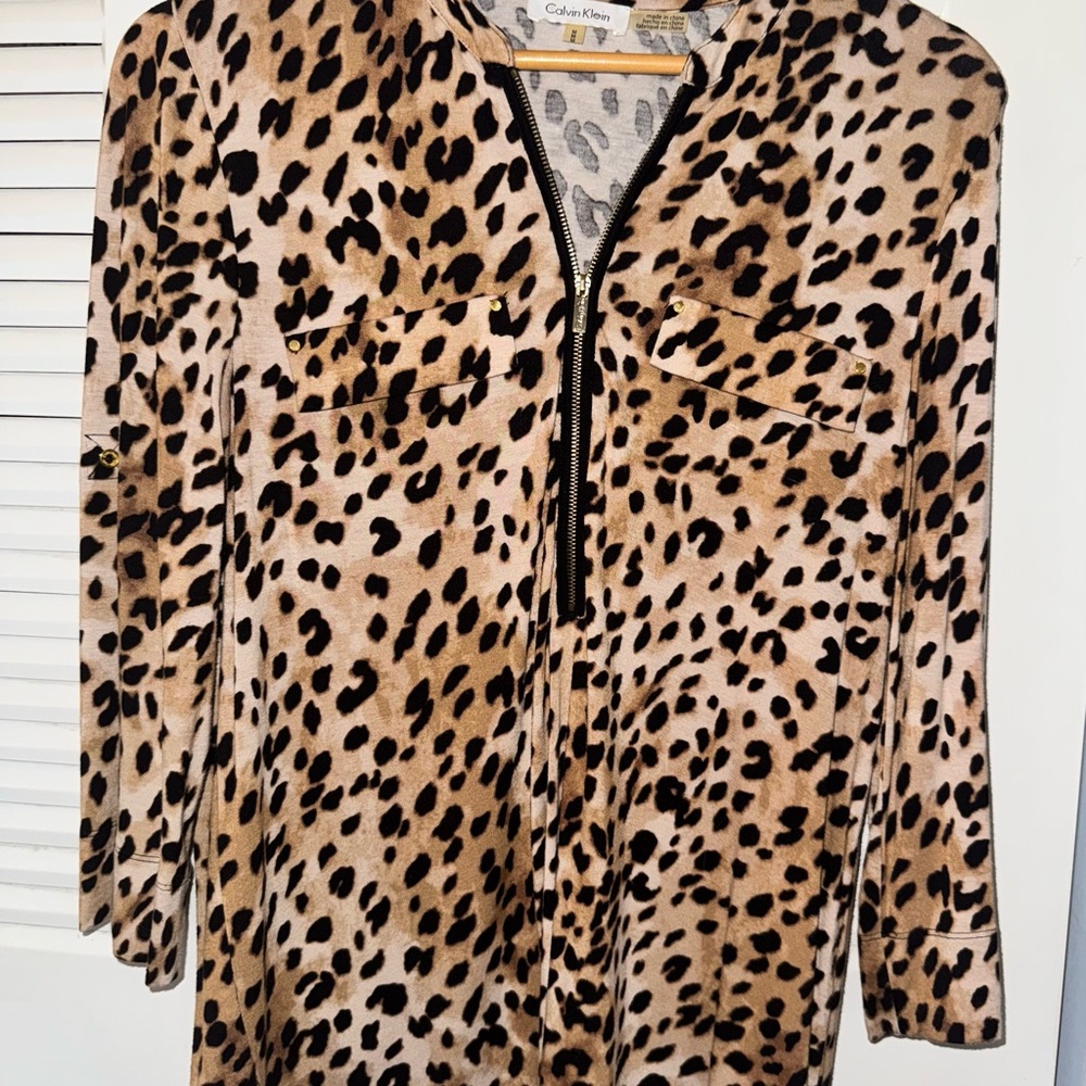 Calvin Klein Tan and Black Animal Print Blouse